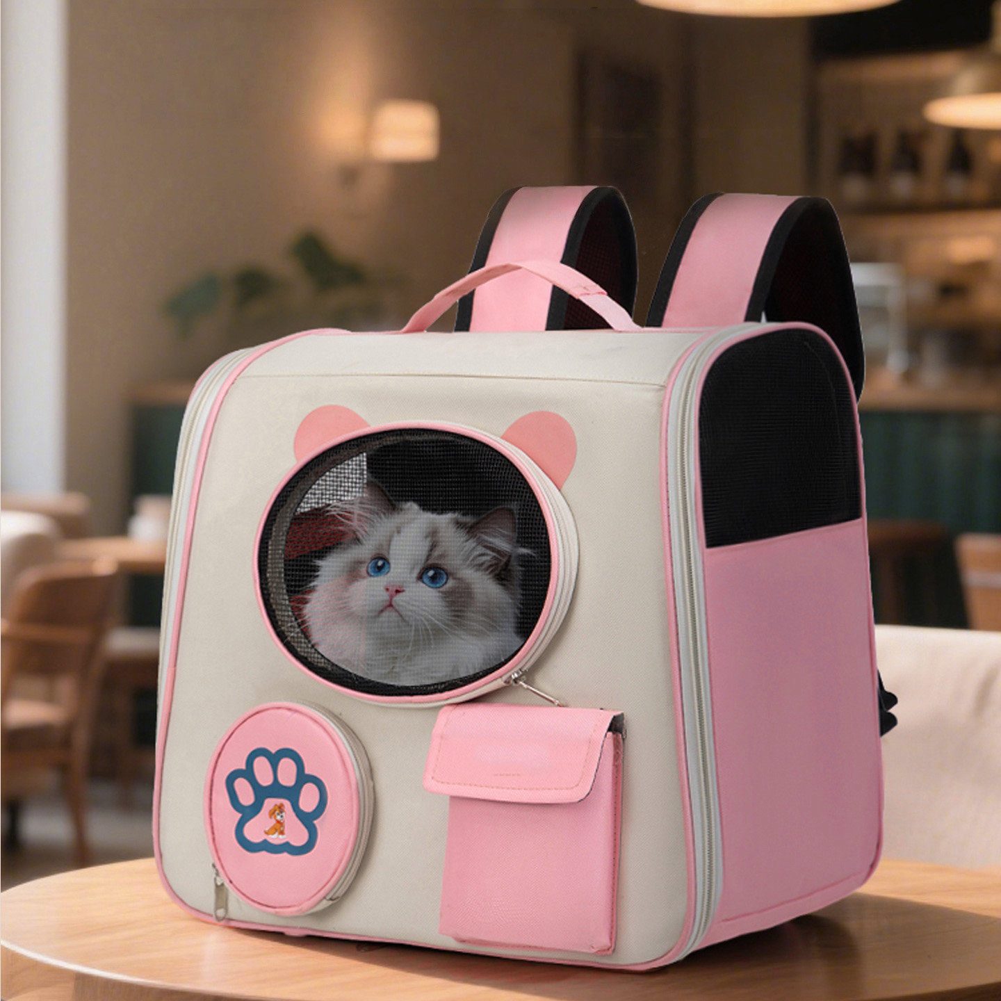 pink square space capsule pet backpack