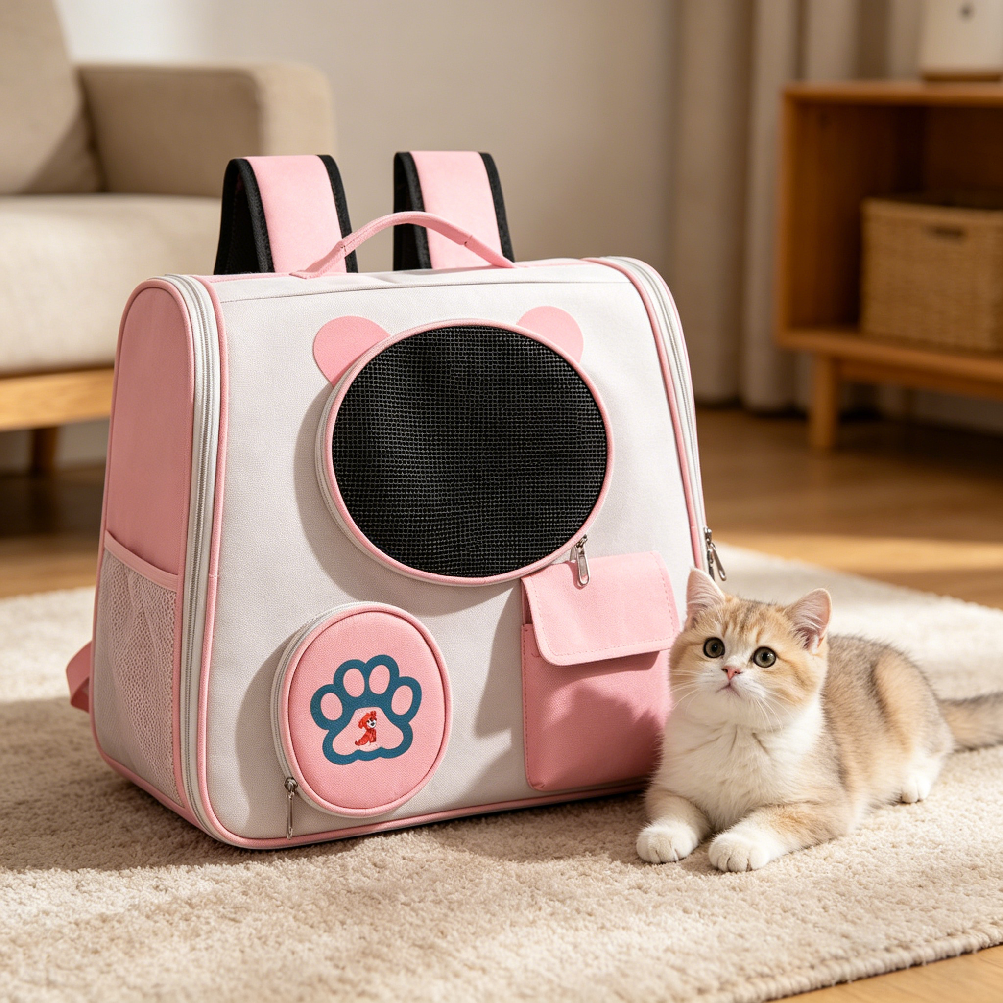 pink square space capsule pet backpack pink square space capsule pet backpack